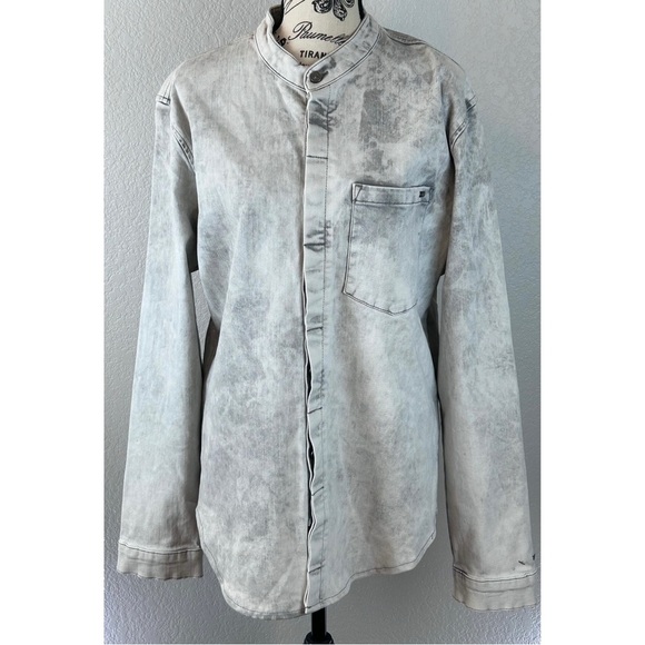 Tigha Denim Grandad Stand Up Collar Shirt, size Large - Picture 1 of 8